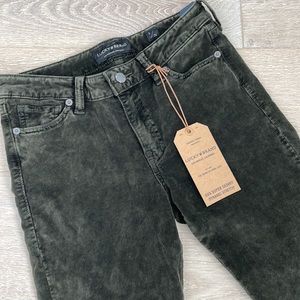 Lucky Brand Jeans, NWT Ava Super Skinny Stretch Velvet Dark Moss Green